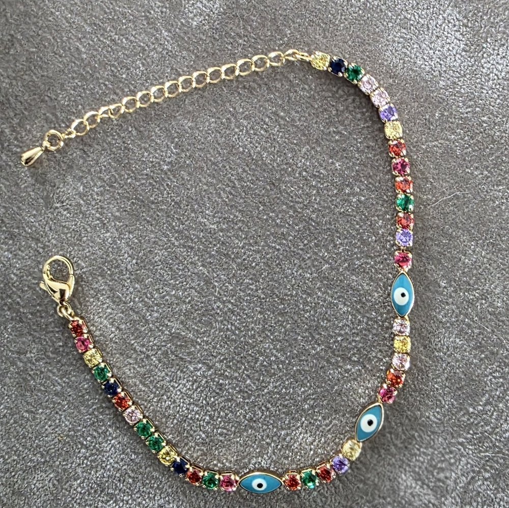 Colorful Cubic Zirconia Evil Eye Bracelet